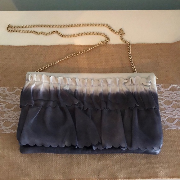 RED Valentino Handbags - Red Valentino blue & white leather clutch w/chain